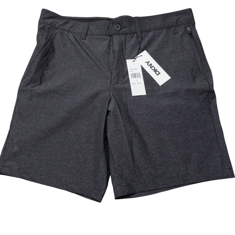NWT‎ DKNY Mens Black Stretch Shorts Size 32 Zip Pocket Performance Casual Golf